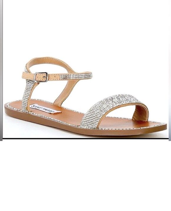 Steve Madden Shoes - Steve Madden Rhinestone Strappy Slip-On Women's Sandals Beige Silver SZ 8